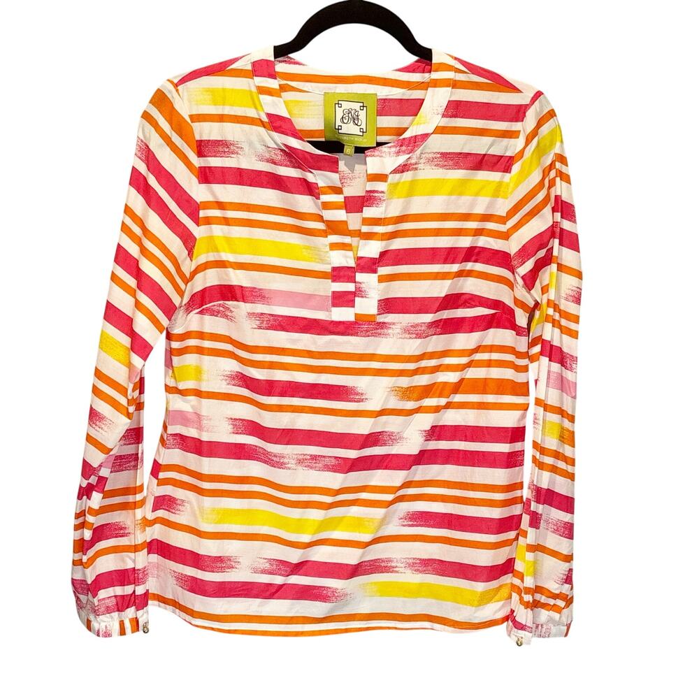 Elizabeth McKay Abstract Stripe Long Sleeve Silk Blend Top - size 6